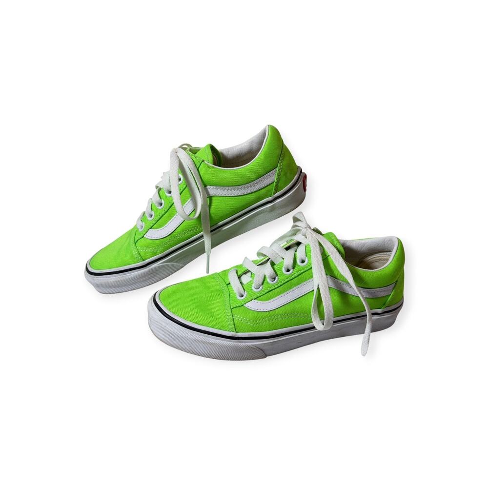 VANS Old Skool Skate Casual Sneakers, Neon Gecko Green LEA, Women's Size 6.5